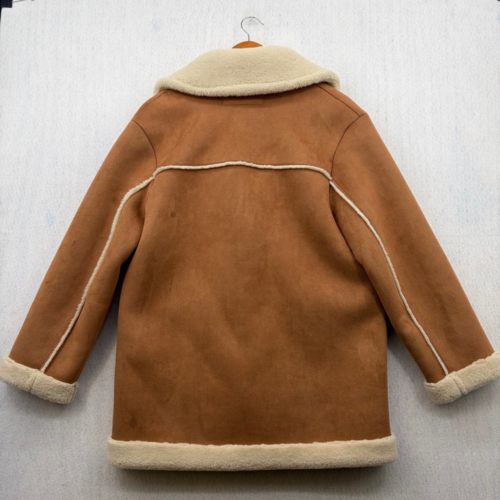 Zara Faux Suede Shearling Coat Tan Brown Button Front Jacket XS 6318/257/751 - Picture 7 of 11